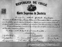 Diploma de abogado de Alberto Hurtado, 1923