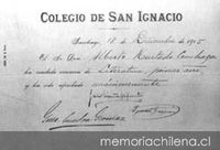 Diploma de literatura de Alberto Hurtado del Colegio San Ignacio, 1915