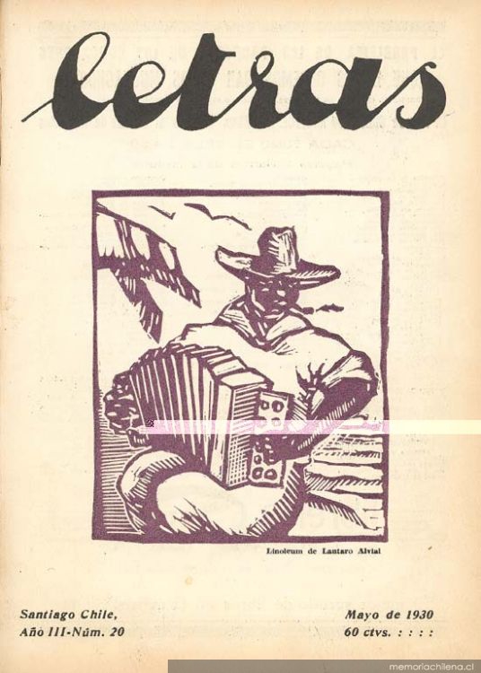 Letras, no. 20, mayo (1930) : cubierta.
