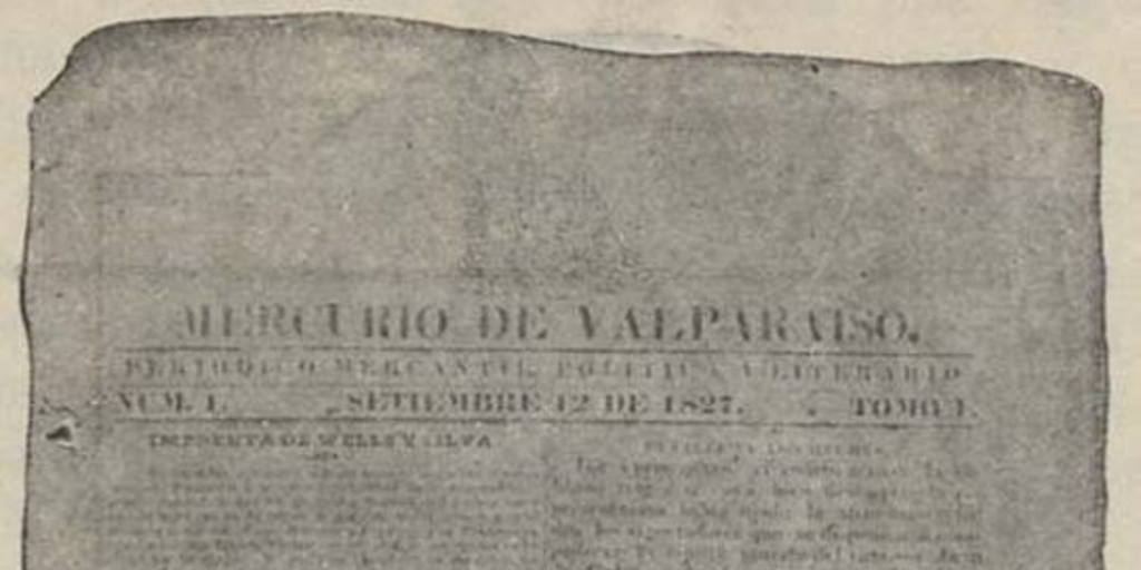 La primera página del primer número de El Mercurio aparecido el 12 septiembre de 1827
