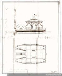 Plano de registro de patente de una máquina para ser usada en los lavaderos de oro, Santiago, 1847.