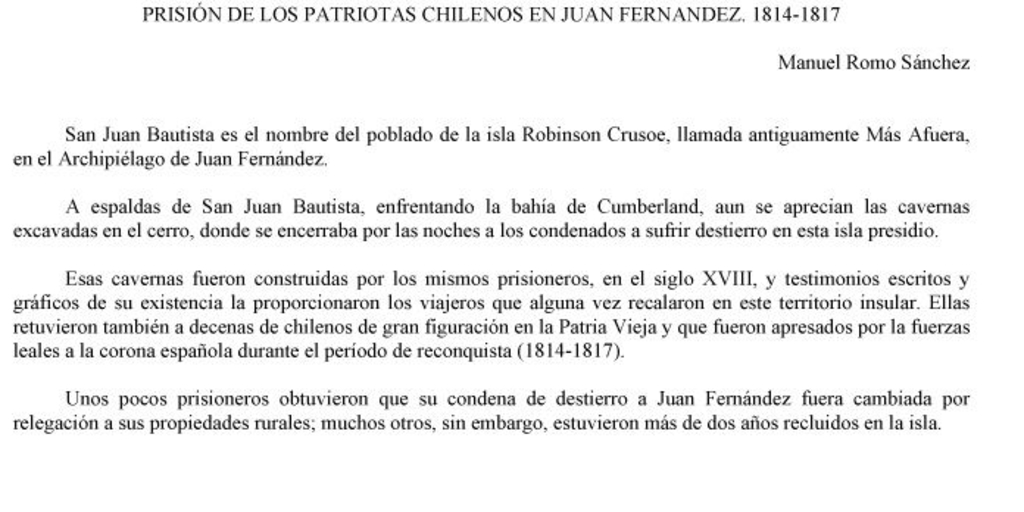 Prisión de los patriotas chilenos en Juan Fernández