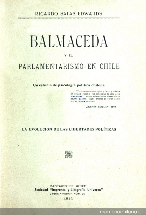 Balmaceda y el parlamentarismo en Chile: un estudio de psicología política chilena