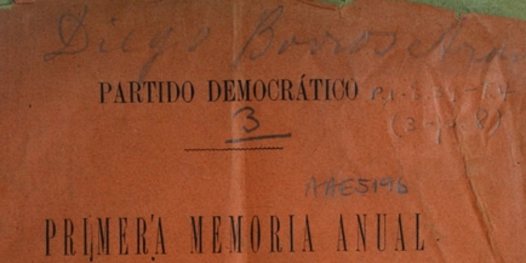 Partido Democrático: primera memoria anual presentada por el directorio a la Asamblea Jeneral del Partido