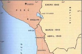 Mapa con la ruta de Pedro de Valdivia a Chile