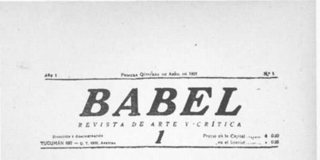 Babel : revista de arte y crítica : año 1 : nº 1 : abril de 1926