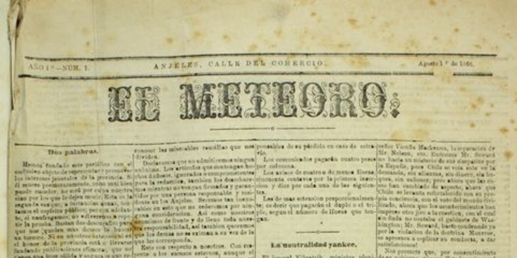 El Meteoro: 1 de agosto de 1866
