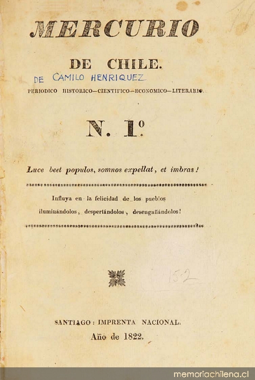 El Mercurio de Chile: n° 1-25, enero de 1822 a abril 1823