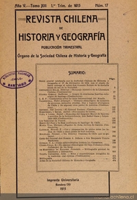 Revista chilena de historia y geografía: año V, tomo XIII, n° 17, 1915