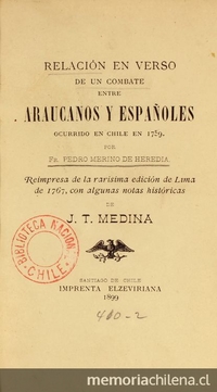 Relación en verso de un combate entre araucanos y españoles :ocurrido en Chile en 1759