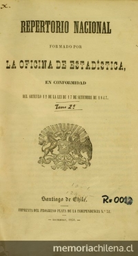 Repertorio nacional formado por la Oficina de Estadística en conformidad del artículo 12 de la lei de 17 de setiembre de 1847