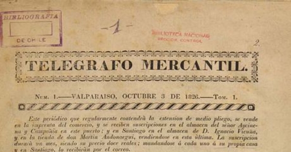 Telégrafo mercantil: año 1, no.1, 3 de octubre de 1826) a año 2, no.9, 28 de mayo de 1827