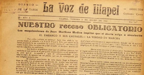 La Voz de Illapel: año 1, no. 102-año 2, n° 221, 5 de enero al 30 de agosto de 1945