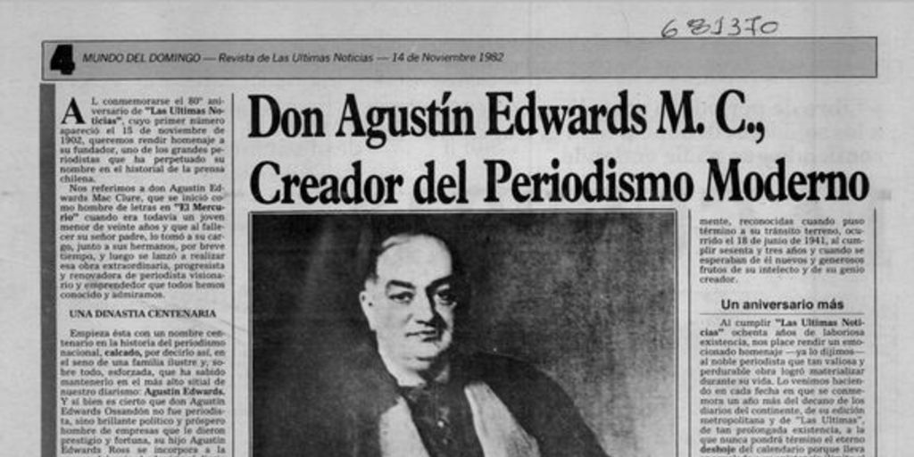 Agustín Edwards M. C., creador del periodismo moderno