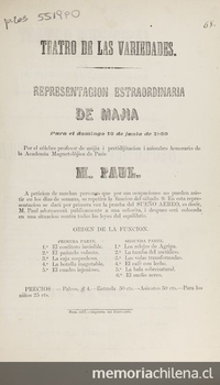 Teatro de las variedades: presentación estraordinaria de majia para el domingo 10 de junio de 1860