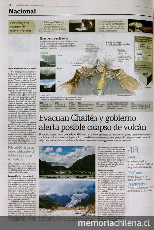 Evacuan Chaitén y gobierno alerta posible colapso de volcán