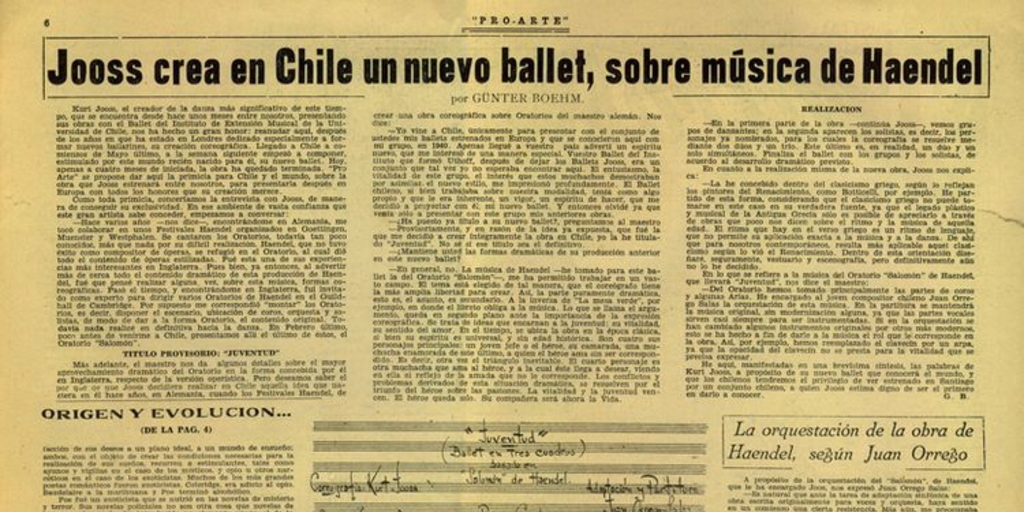 Jooss crea en Chile un nuevo ballet sobre música de Haendel