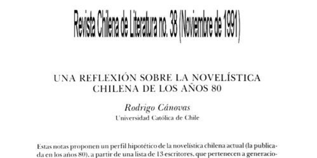 Una reflexión sobre la novelística chilena de los años 80