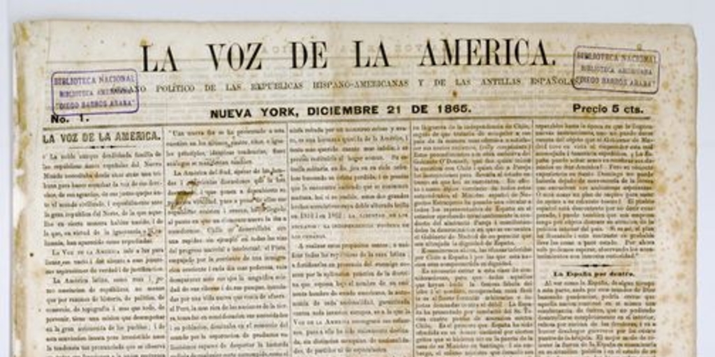  La Voz de la América : organo político de las repúblicas hispano-americanas y de las Antillas españolas