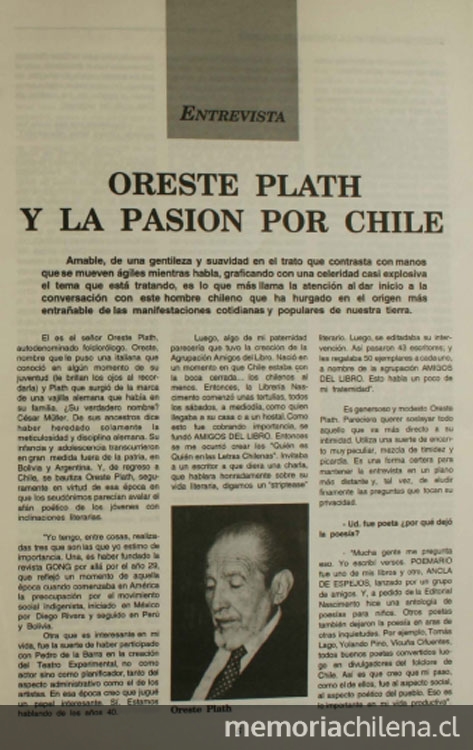 Oreste Plath y la pasión por Chile