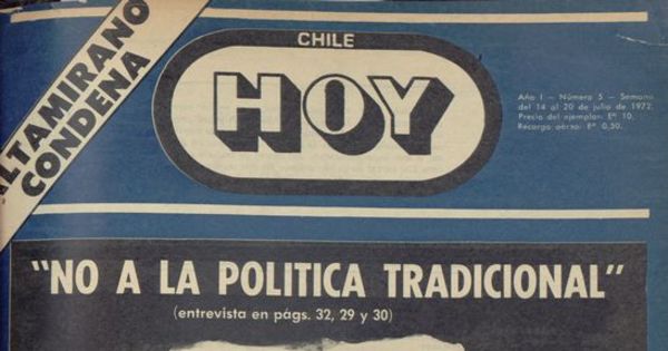  Portada Chile hoy, año 1, número 5, agosto 1972