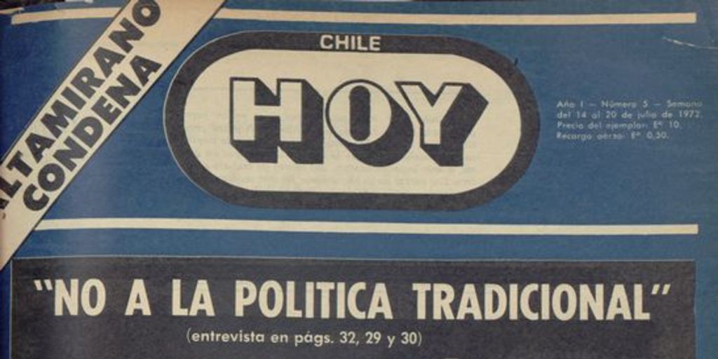  Portada Chile hoy, año 1, número 5, agosto 1972