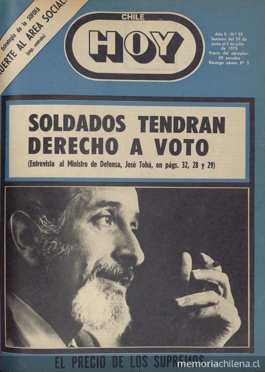 Portada Chile hoy, año 2, número 55, junio 1973