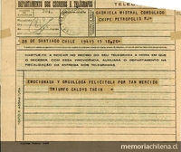 [Telegrama] 1945 nov. 16, Santiago, Chile [a] Gabriela Mistral[manuscrito] /Gladys Thein.