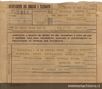[Telegrama] 1945 nov. 19, Río de Janeiro [a] Gabriela Mistral[manuscrito] /Carneiro Leao.