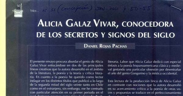 Alicia Galaz Vivar, conocedora de los secretos y signos del siglo