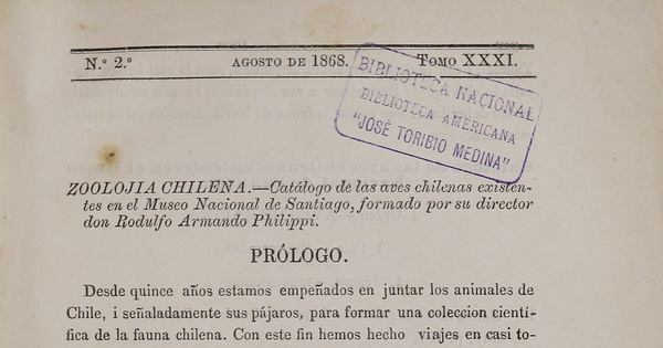Catálogo de las aves chilenas existentes en el Museo Nacional de Santiago