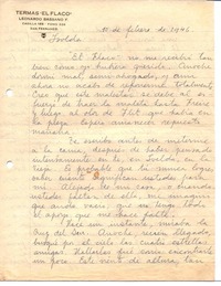 [Carta], 1946 feb. 10 Termas del Flaco, San Fernando, Chile <a> Isolda Pradel  [manuscrito] Oscar Castro.