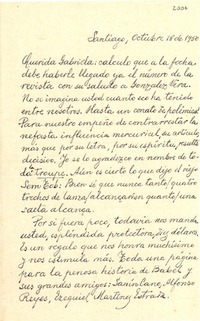 [Carta] 1950 oct. 18, Santiago [a] Gabriela Mistral