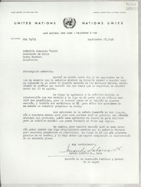[Carta] 1948 sept. 27, New York, [Estados Unidos] [a] Señorita Consuelo saleva, Consulado de Chile, Santa Barbara, California