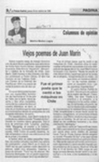 Viejos poemas de Juan Marín  [artículo] Marino Muñoz Lagos.