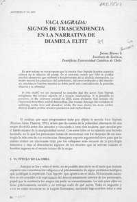Vaca sagrada: signos de trascendencia el la narrativa de Diamela Eltit  [artículo] Jaime Blume Sánchez.