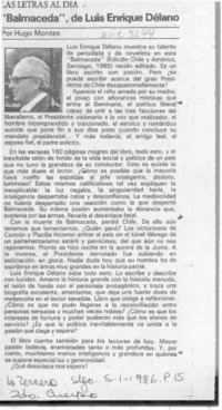 "Balmaceda", de Luis Enrique Délano  [artículo] Hugo Montes.