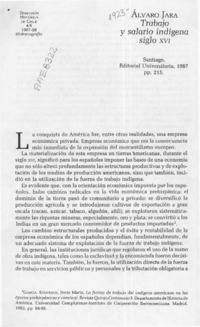 Alvaro Jara "Trabajo y salario indígena siglo XVI"  [artículo] Guillermo Bravo Acevedo.