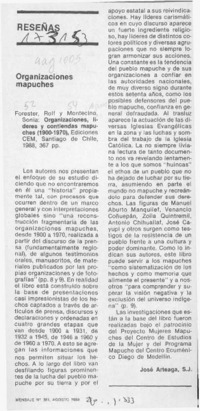 Organizaciones mapuches  [artículo] José Arteaga.