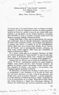 Ochenta años de "Casa grande", novela de Luis Orrego Luco (1908-1988)  [artículo] Fidel Araneda Bravo.