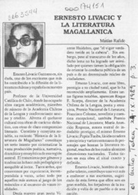Ernesto Livacic y la literatura magallánica  [artículo] Matías Rafide.