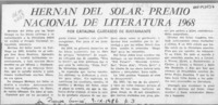 Hernán del Solar, Premio Nacional de Literatura 1968  [artículo] Catalina Carrasco de Bustamante.