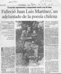 Falleció Juan Luis Martínez, un adelantado de la poesía chilena  [artículo] R. V.