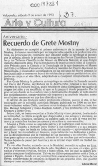Recuerdo de Grete Mostny  [artículo] Alicia Morel.