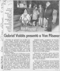 Gabriel Valdés presentó a Von Pilsener  [artículo].