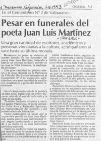 Pesar en funerales del poeta Juan Luis Martínez  [artículo].