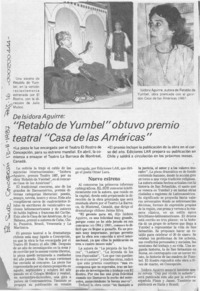 "Retablo de Yumbel" obtuvo premio teatral "Casa de las Américas"  [artículo].