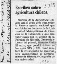 Escriben sobre agricultura chilena  [artículo].