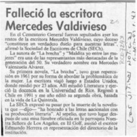 Falleció la escritora Mercedes Valdivieso  [artículo].