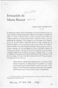 Evocación de Marta Brunet  [artículo] Hugo Montes Brunet.